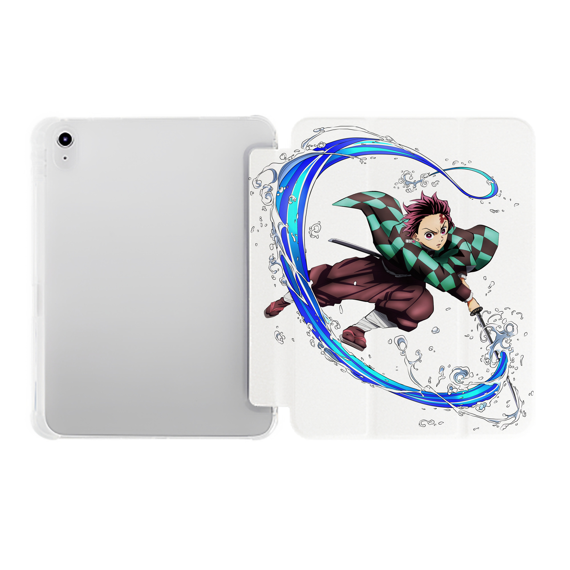 （画像用） 鬼滅の刃 竈門 炭治郎／かまど たんじろう Kamado Tanjirou IPad ケース ペン収納付き 三つ折りスタンド PUレザー×シリコン 対応機種9.5/10.5/10.9インチ